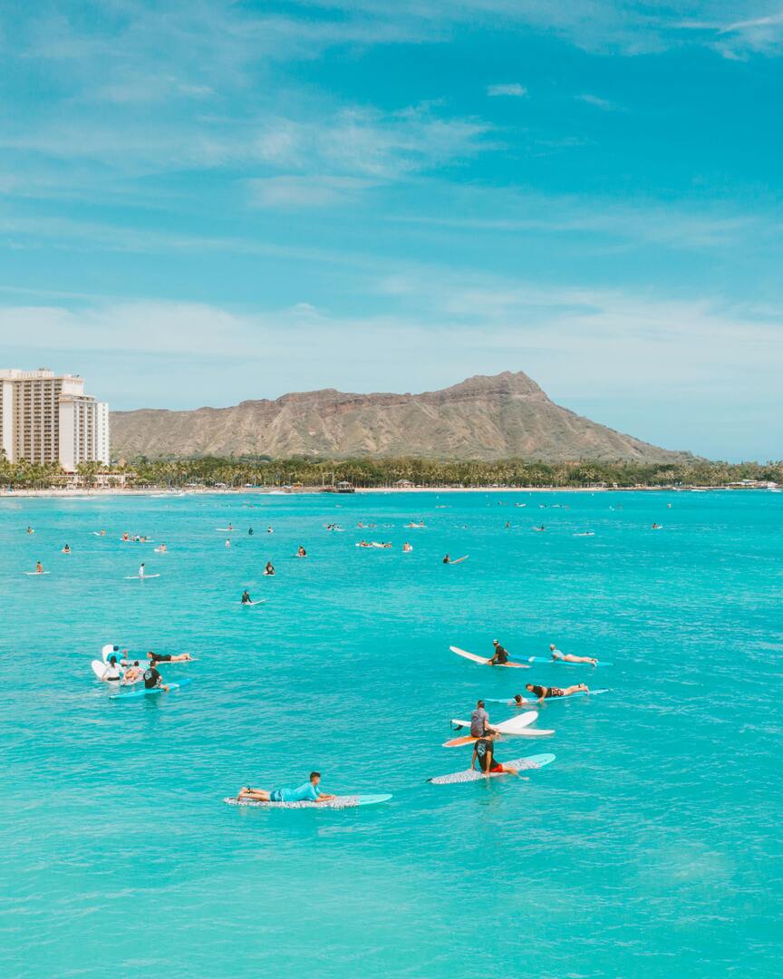 Waikiki Beach with Diamond Head Crater